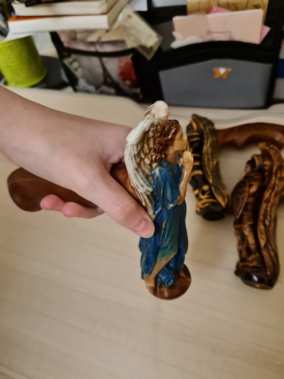 Winged Angel CANE Wooden Walking Stick Cane Crafted Carved light gift for ladies comfortable handle art wood