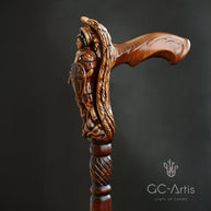 Archangel Michael Wooden Walking Stick Cane Wood Carved Crafter Wings & metal sword Cross shield comfortable handle gift for men women
