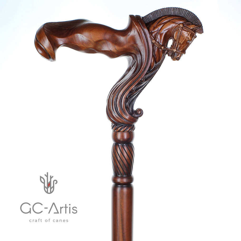 Ergonomic Palm Grip Handle Horse Wooden Cane Walking Stick