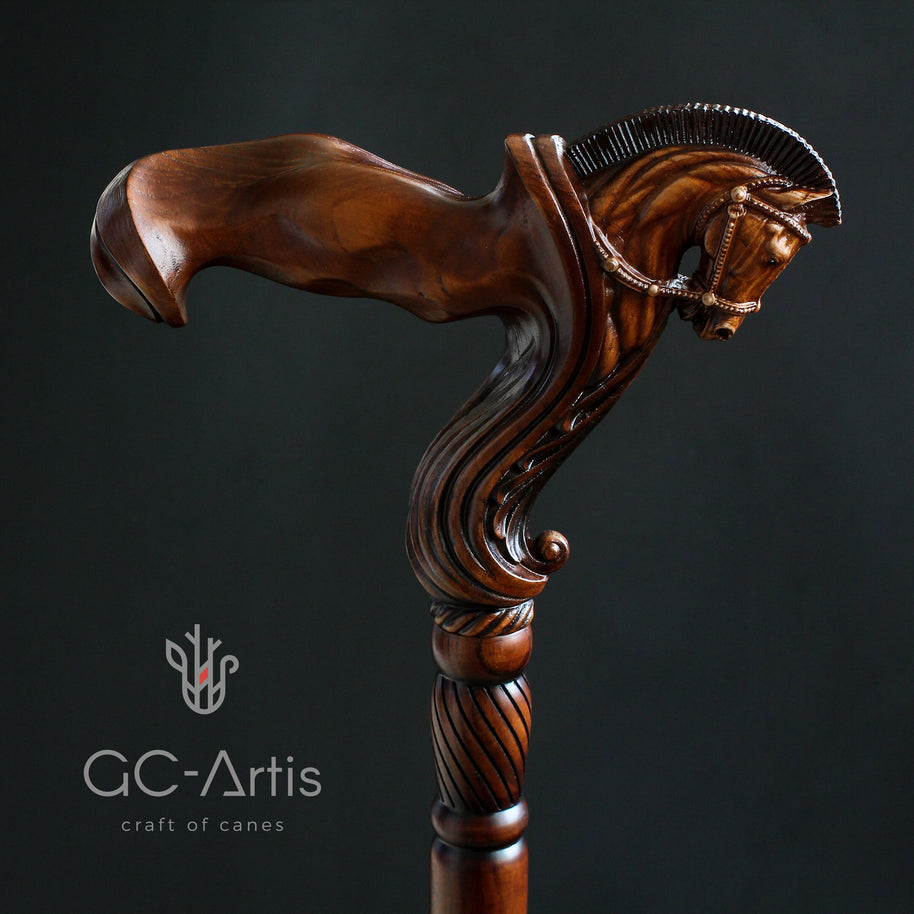 Ergonomic Palm Grip Handle Horse Wooden Cane Walking Stick