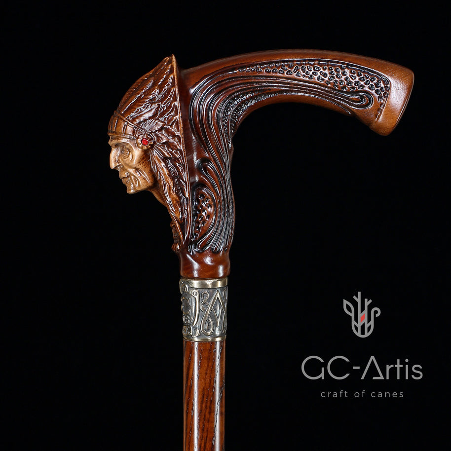 Indian Chief Wooden walking stick cane