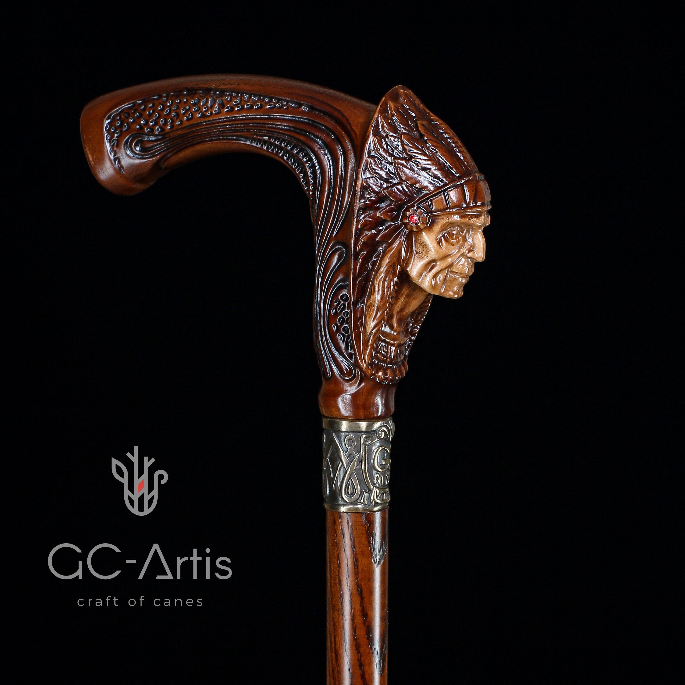 Indian Chief Wooden walking stick cane 