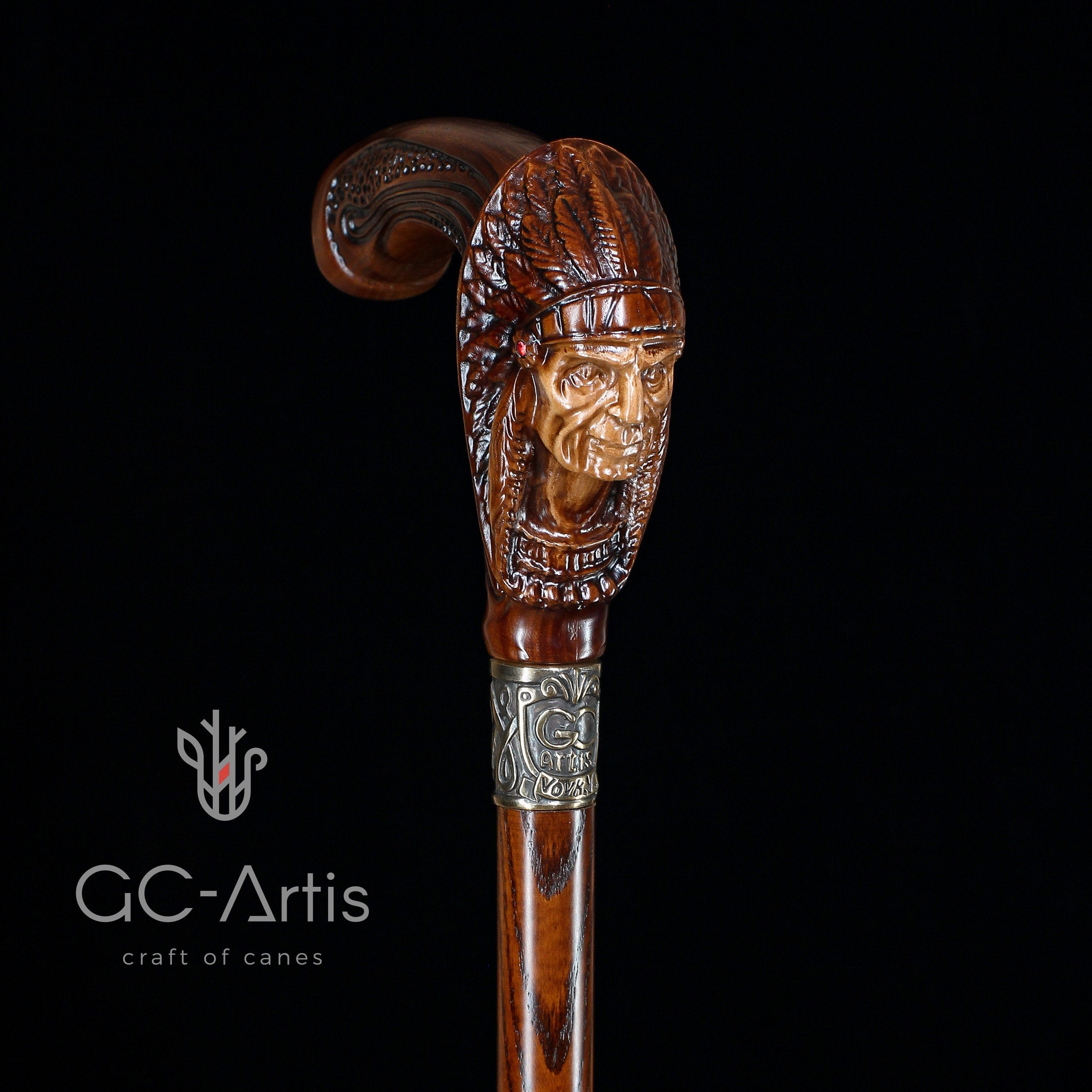 Indian Chief Wooden walking stick cane 