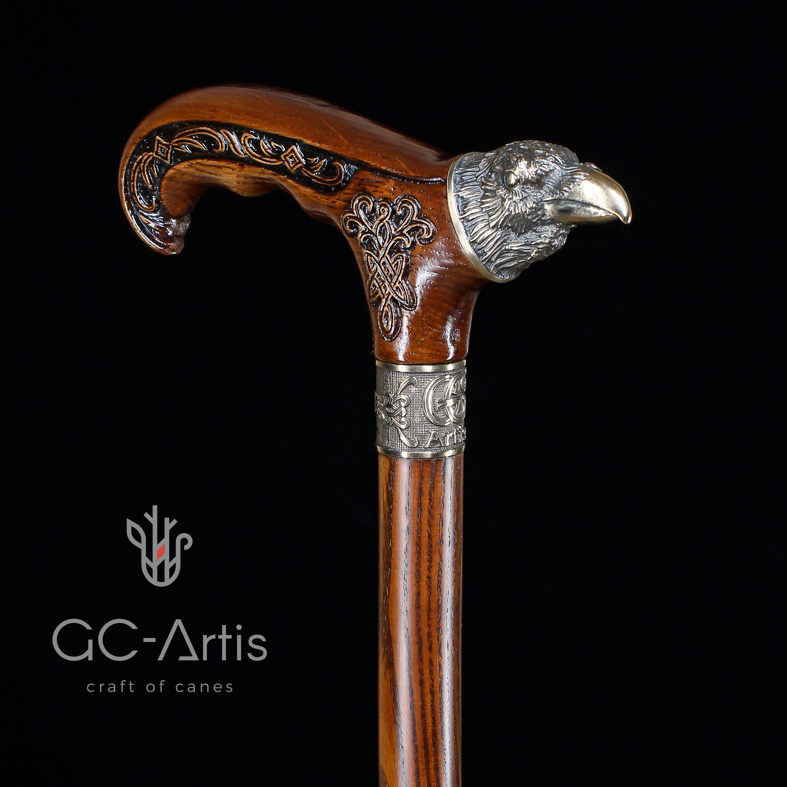 Raven Walking Cane wood & bronze 