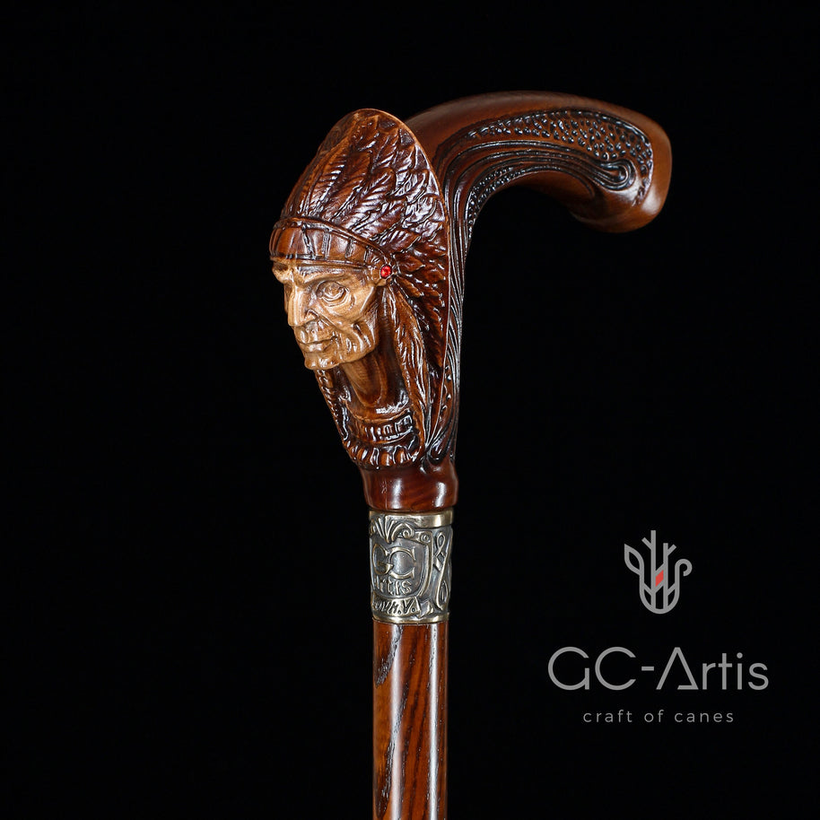 Indian Chief Wooden walking stick cane