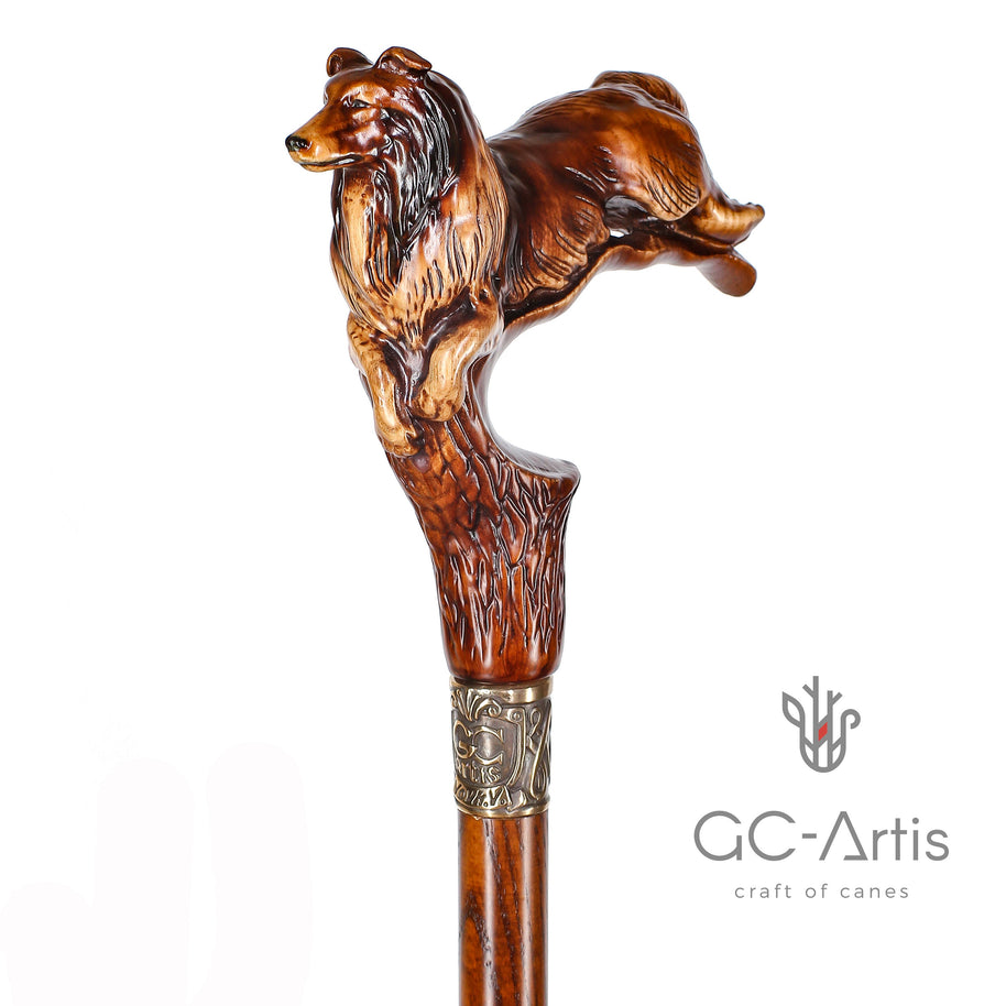 Wooden Cane Walking Stick Collie Dog