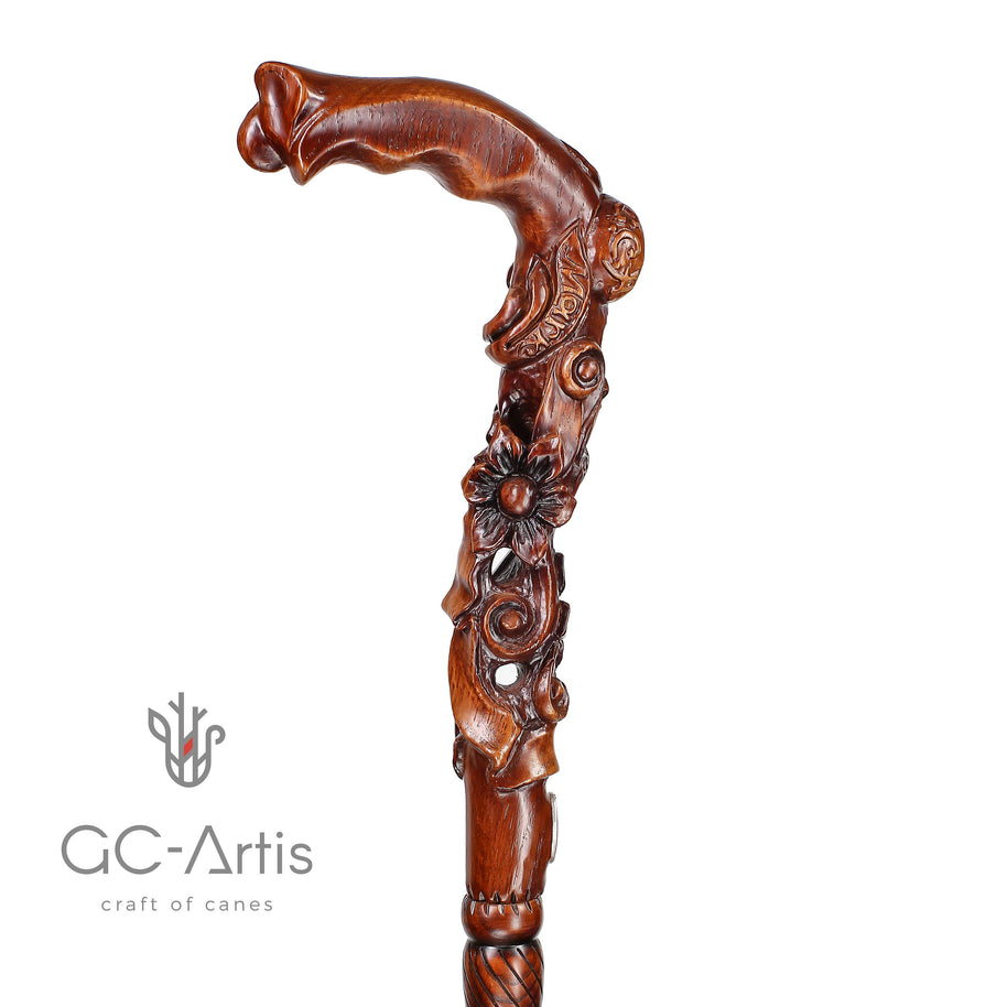 Pretty Flowers wooden walking stick cane