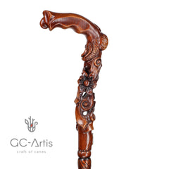 Pretty Flowers wooden walking stick cane 