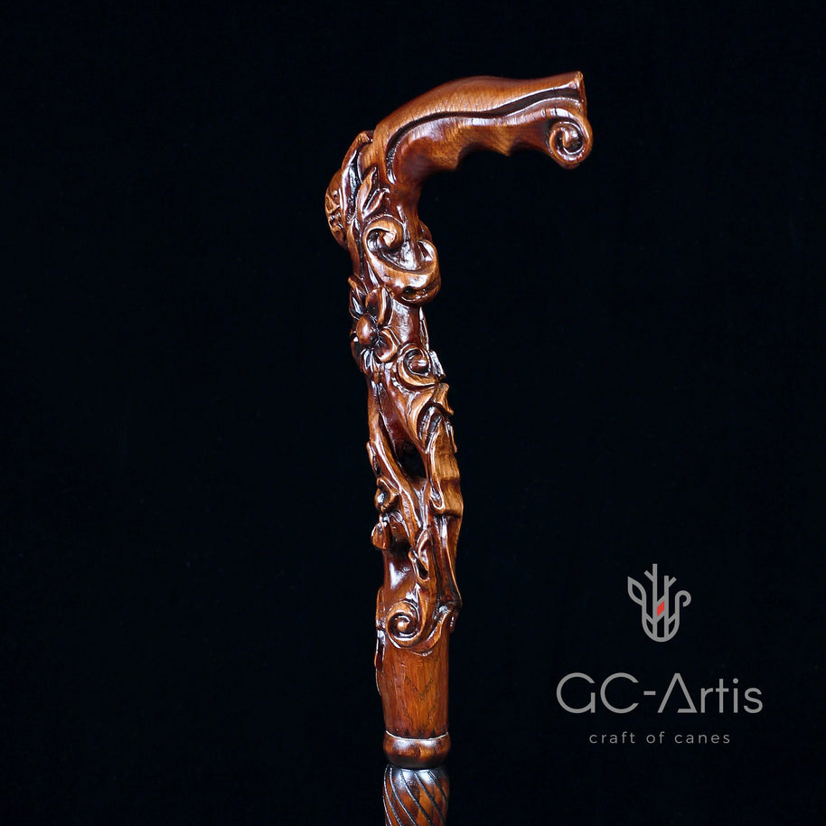 Pretty Flowers wooden walking stick cane