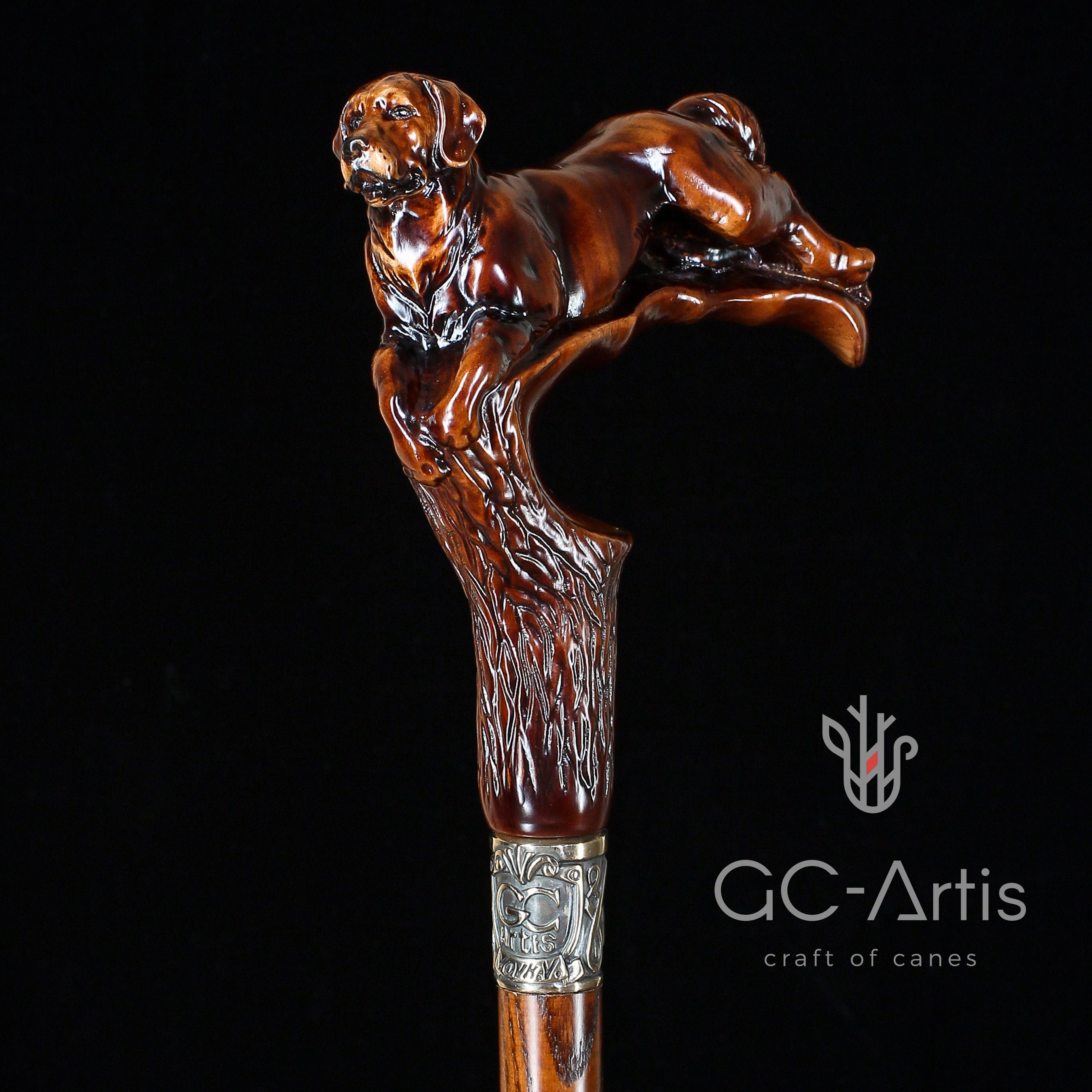 Labrador Dog Wooden Cane Walking Stick 