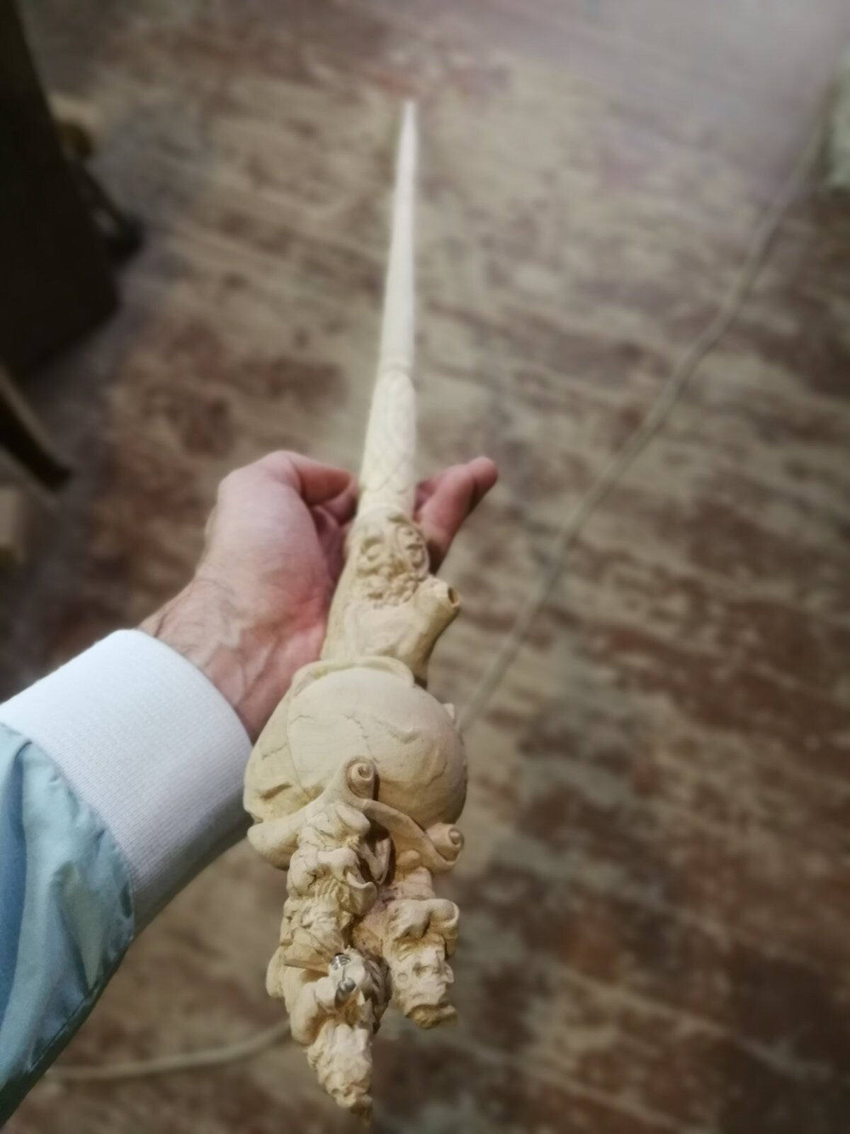 Wooden Walking Staff for Santa Claus wood carved walking stick cane with Reindeer Rudolph and Elves 