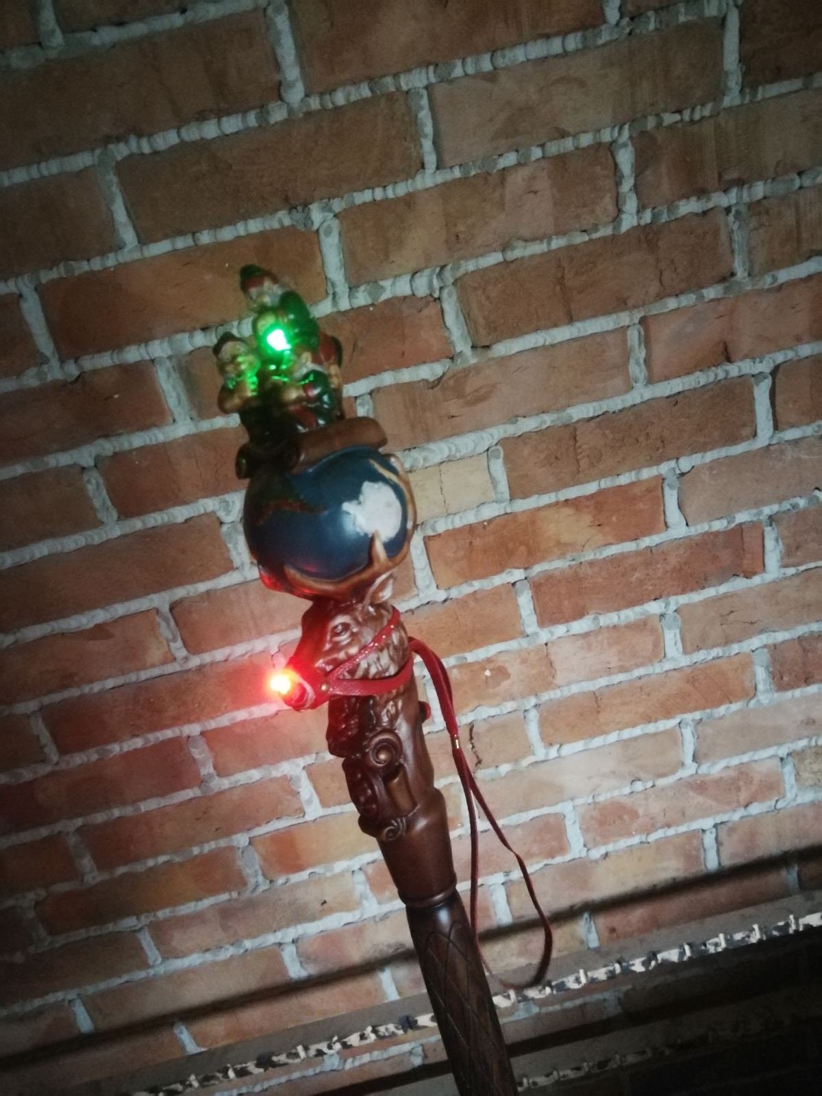 Wooden Walking Staff for Santa Claus wood carved walking stick cane with Reindeer Rudolph and Elves 