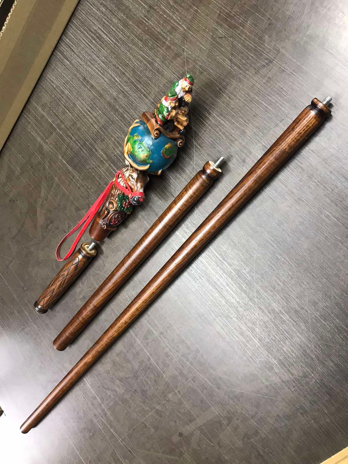 Wooden Walking Staff for Santa Claus wood carved walking stick cane with Reindeer Rudolph and Elves 