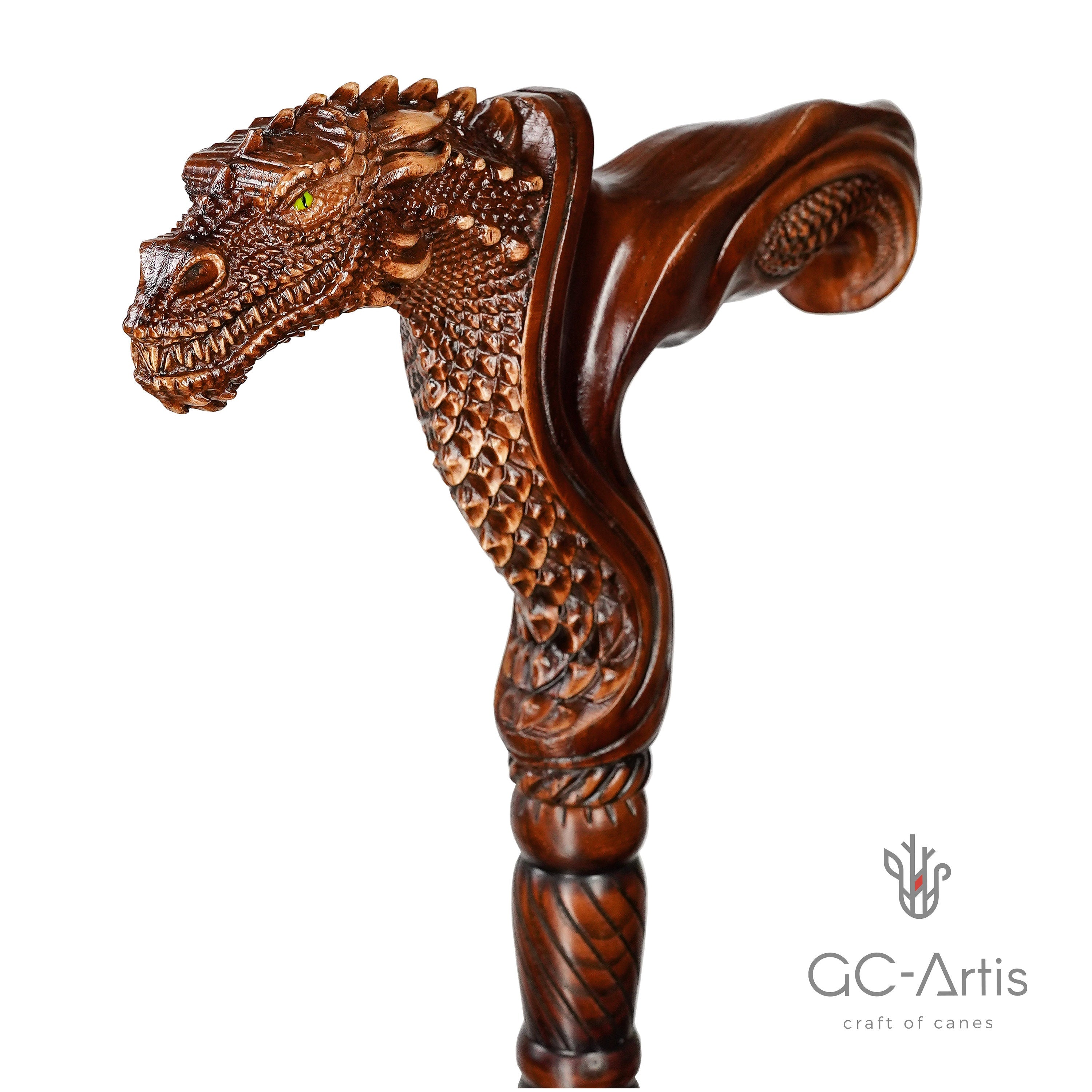 Dragon walking Cane wooden walking stick cane with ergonomic handle GC-Artis