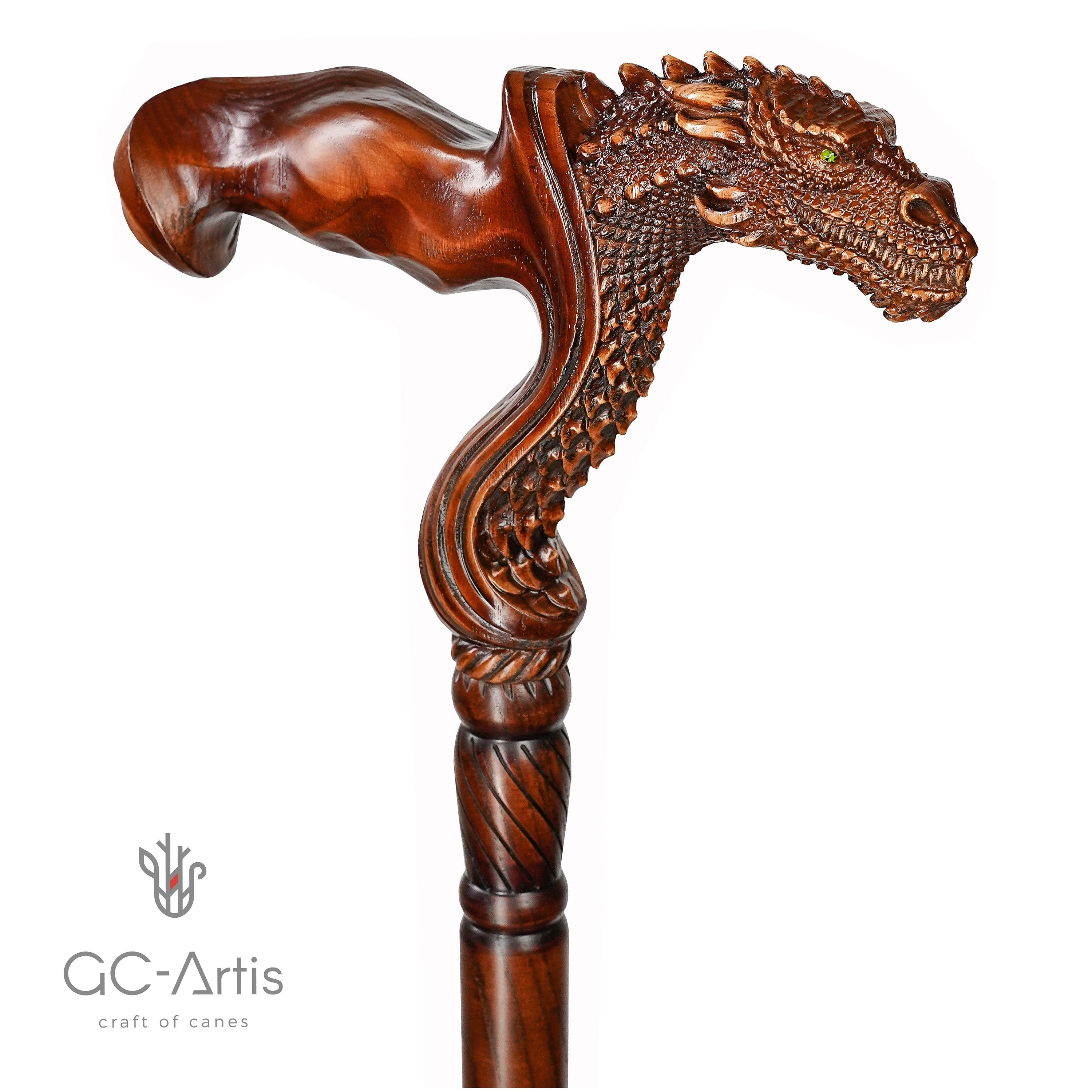 Dragon walking Cane wooden walking stick cane with ergonomic handle GC-Artis