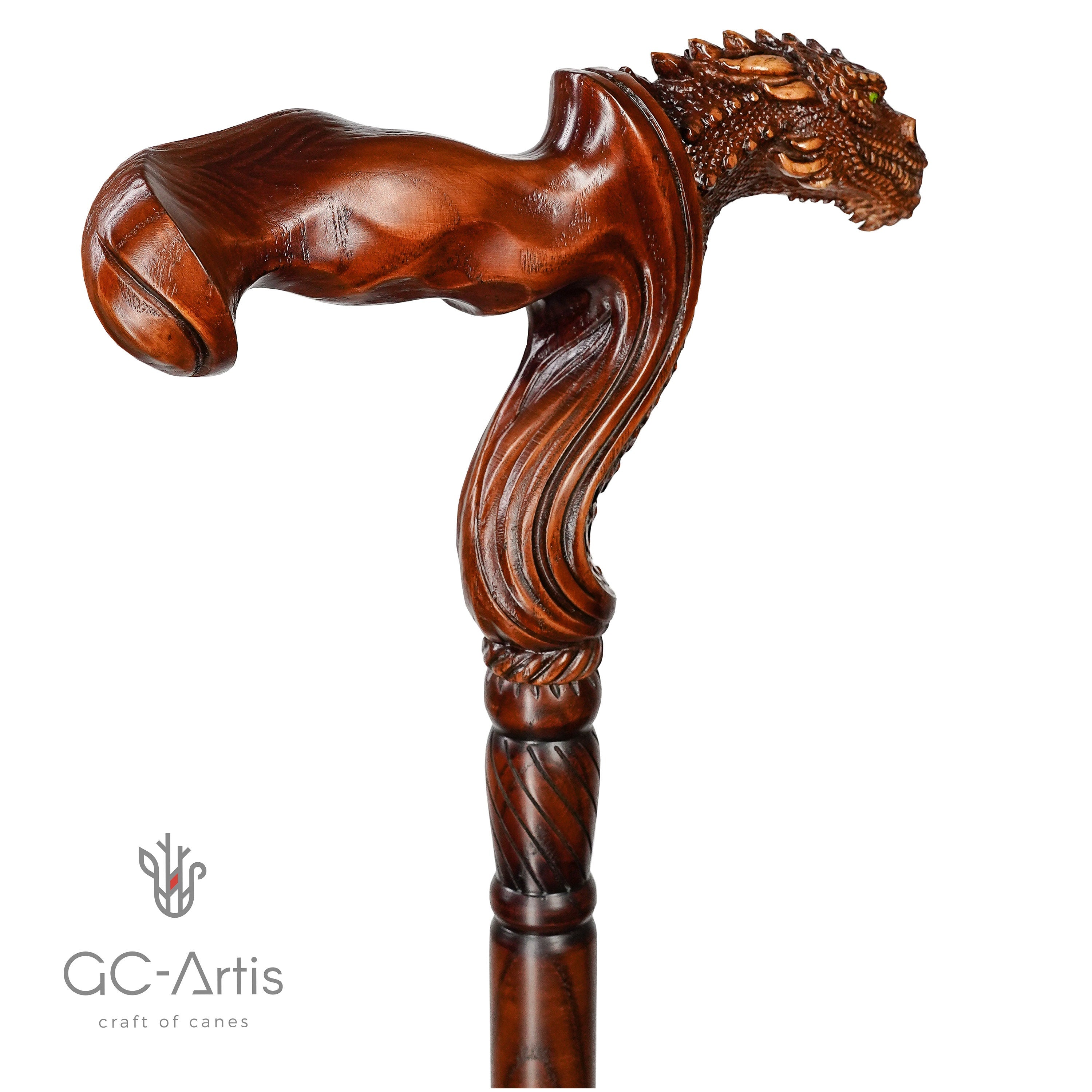 Dragon walking Cane wooden walking stick cane with ergonomic handle GC-Artis