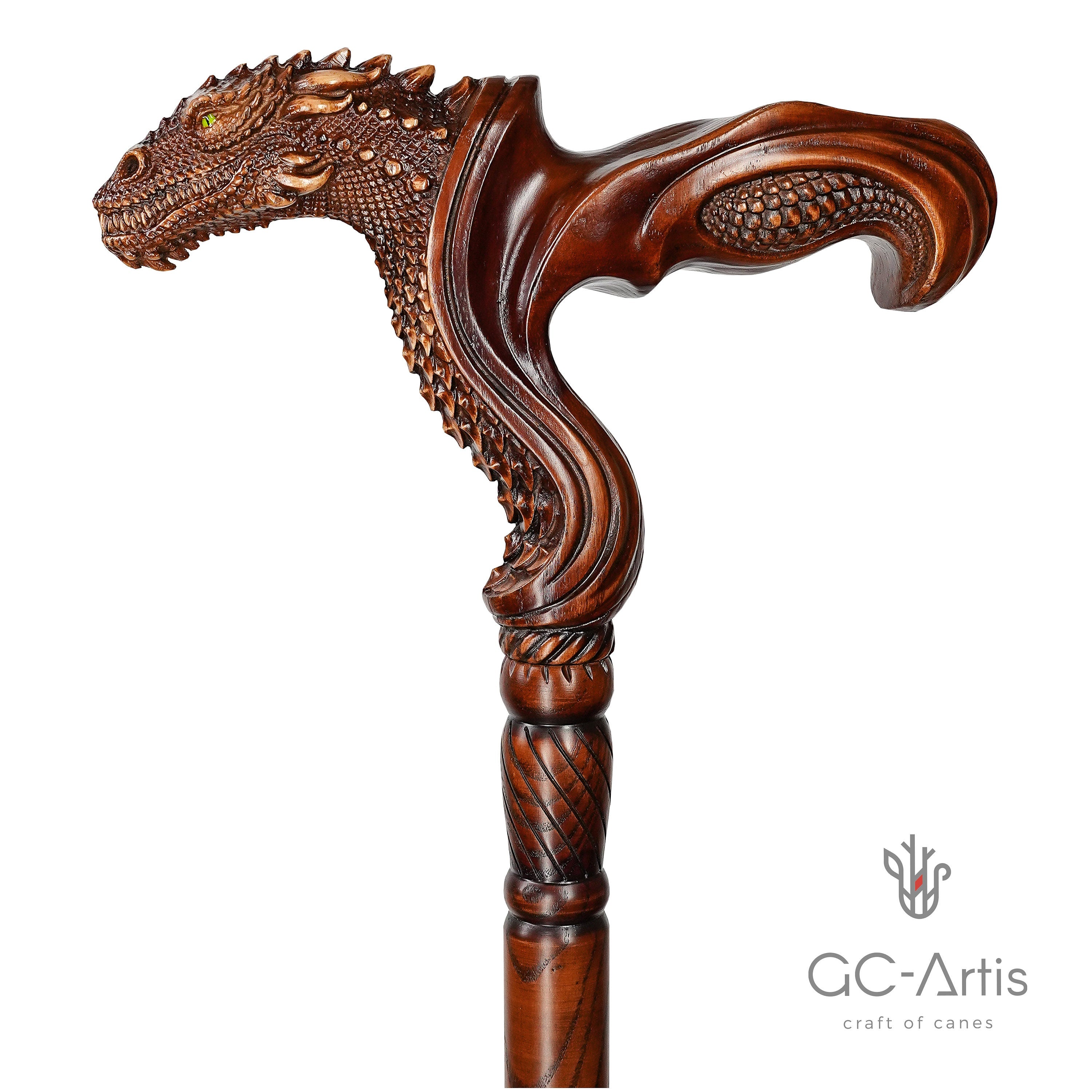Dragon walking Cane wooden walking stick cane with ergonomic handle GC-Artis