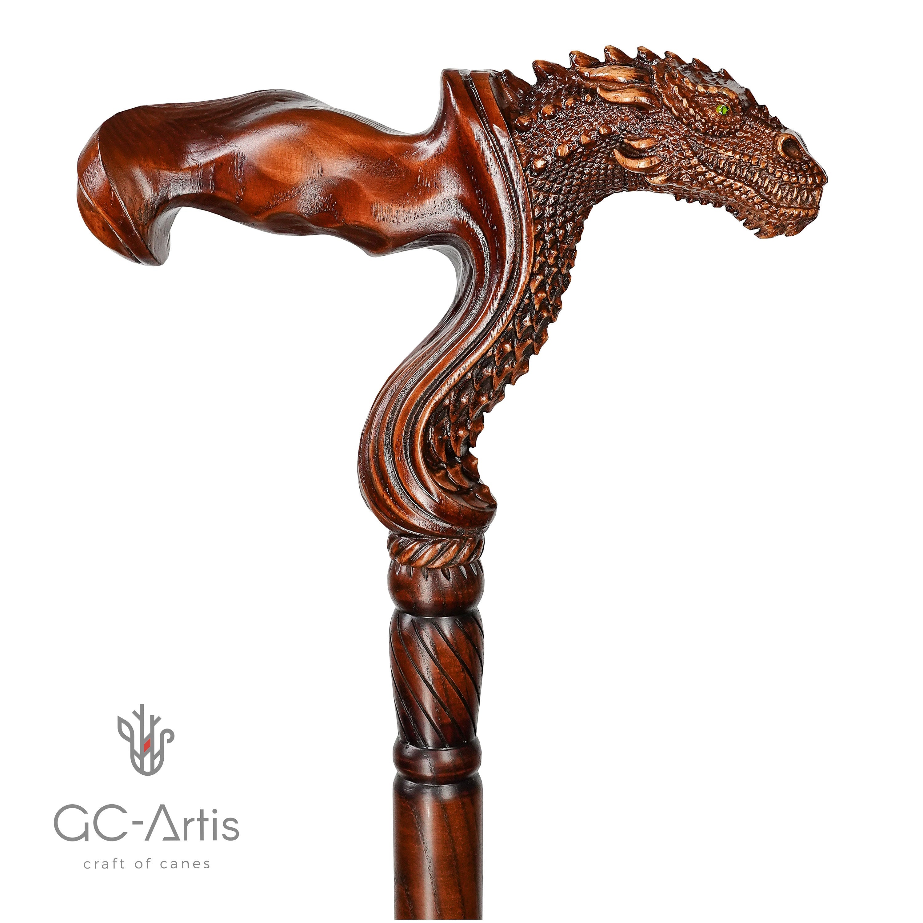 Dragon walking Cane wooden walking stick cane with ergonomic handle GC-Artis