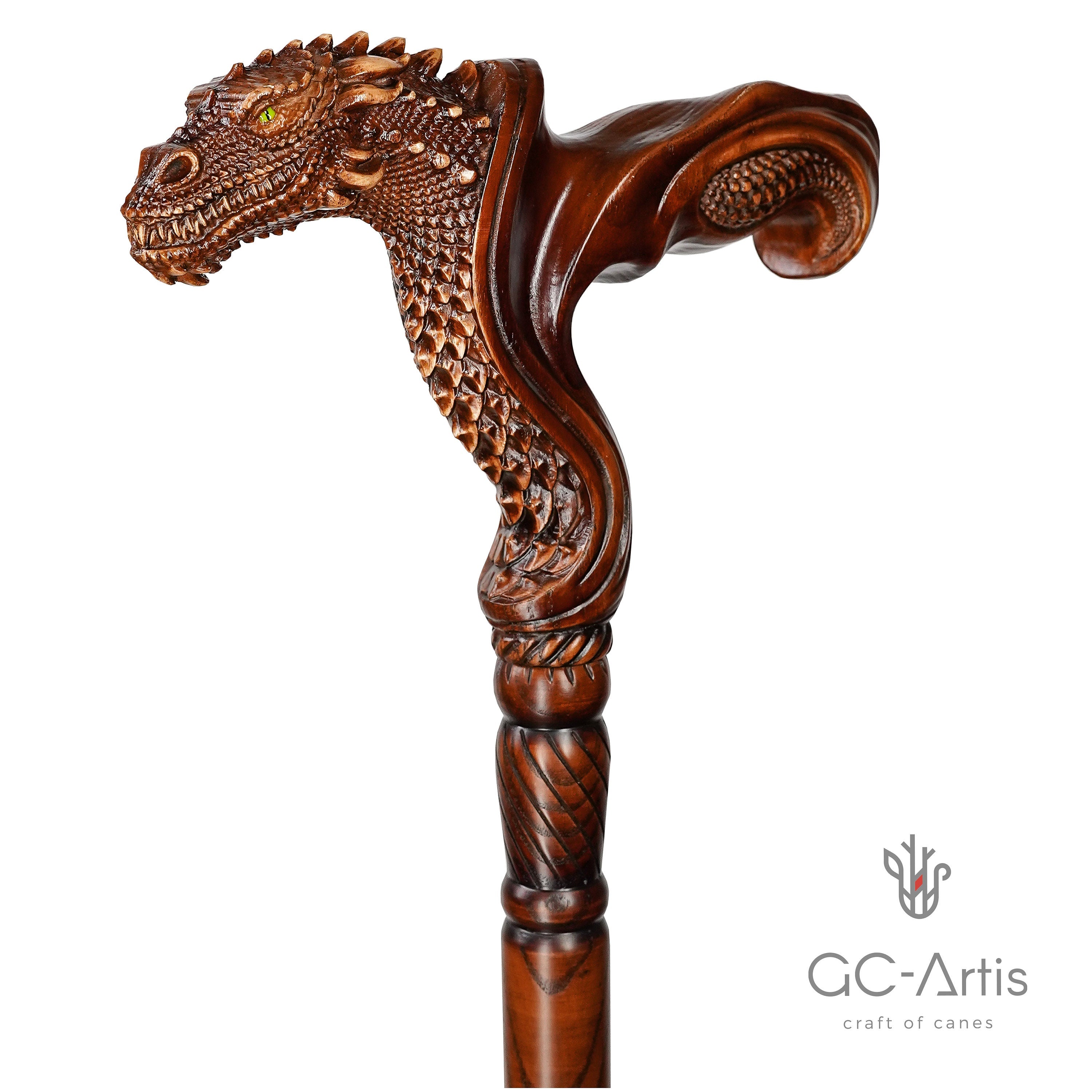 Dragon walking Cane wooden walking stick cane with ergonomic handle GC-Artis