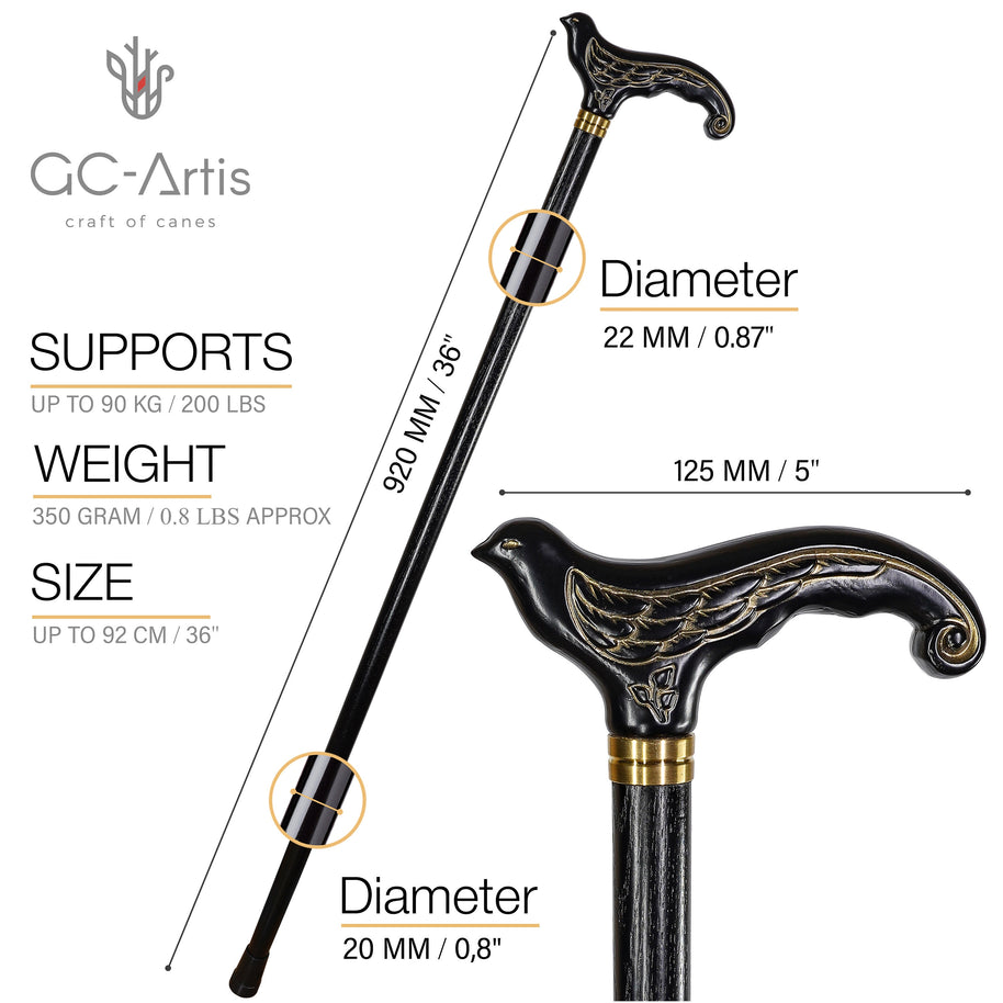 Wooden cane Black Swallow Bird Walking stick cane GC-Artis elegant fashion cane