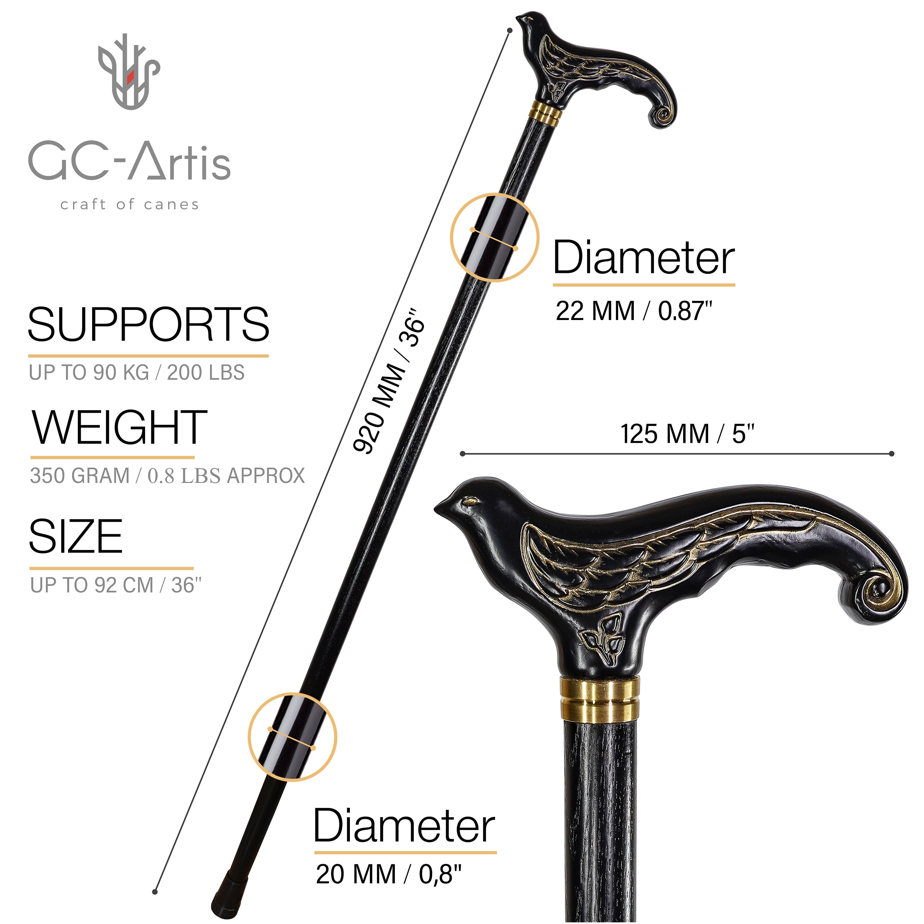 Wooden cane Black Swallow Bird Walking stick cane GC-Artis elegant fashion cane