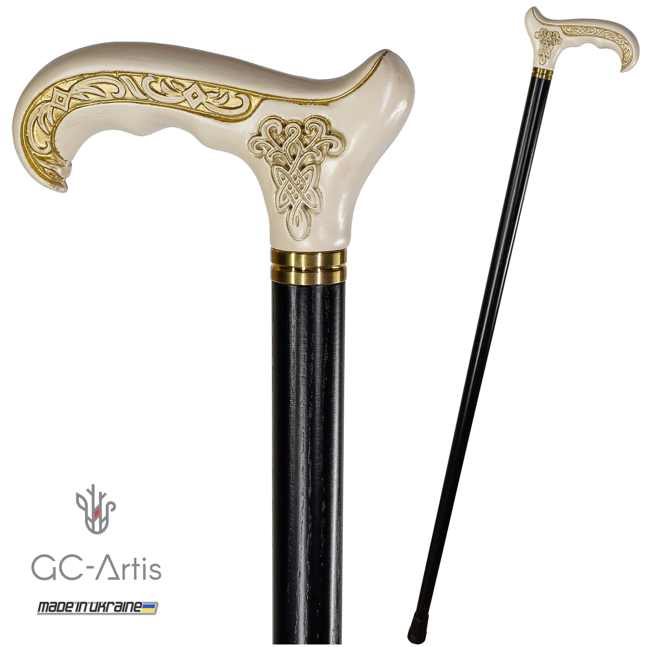 Wooden Cane Walking Stick with Celtic Ornament