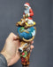Wooden Walking Staff for Santa Clause wood carved with Reindeer Rudolph and baby Jesus - Christmass hand painted deer lighting nose & lamp
