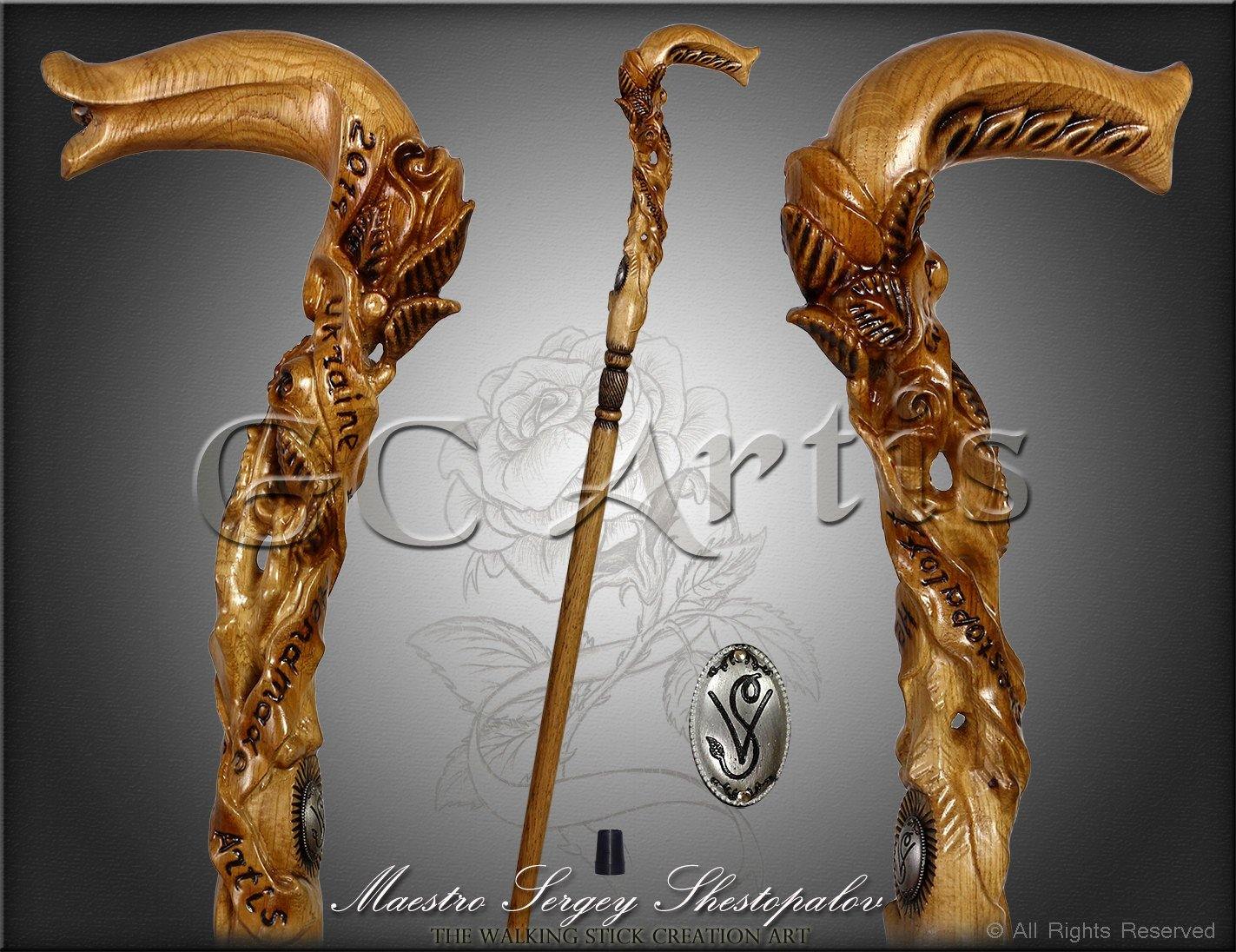 Rose  Flower Light wooden walking stick cane - GC-Artis Walking Sticks Canes