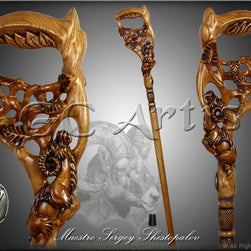 RAM Light Wood Carved Walking Stick Cane - GC-Artis Walking Sticks Canes