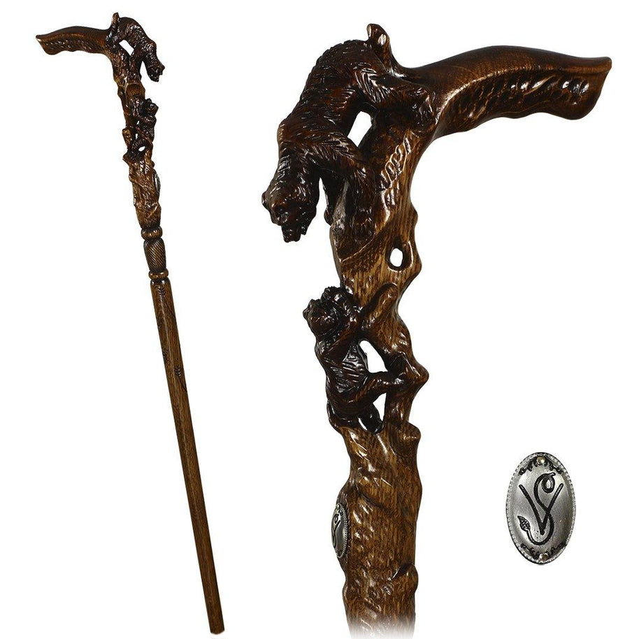 She Bear Hand carved Walking Stick Cane Dark Wood - GC-Artis Walking Sticks Canes